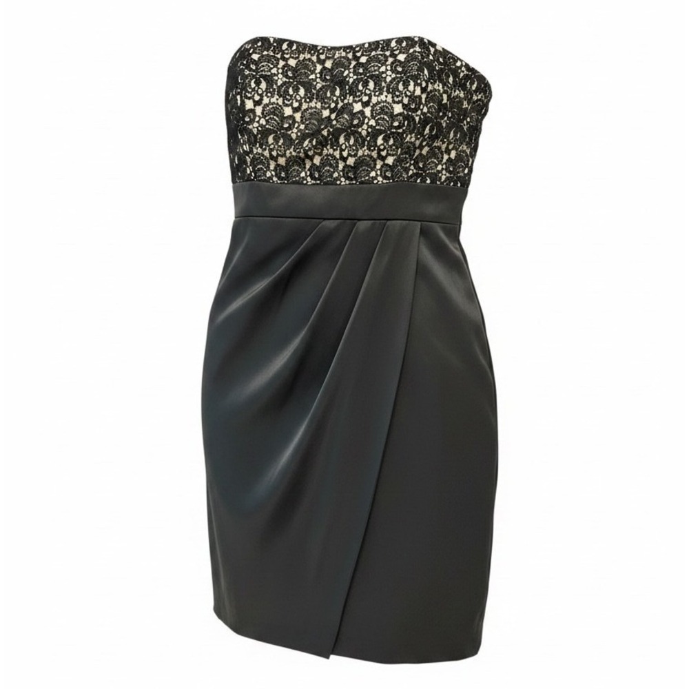 White House Black Market Lace Satin Cocktail Dress Glam Black Cream 14
